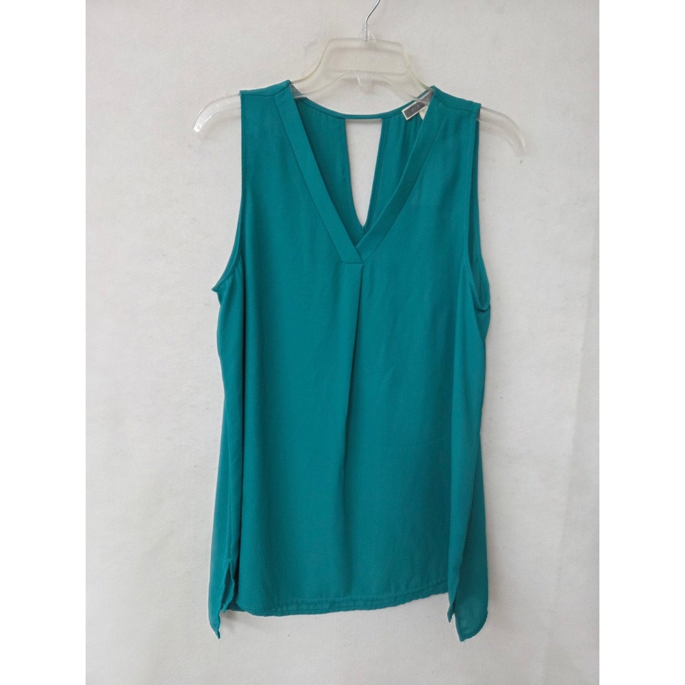 Pleione Womens Teal Sleeveless V-Neck Keyhole Back Blouse Size M WAQ501250 NEW